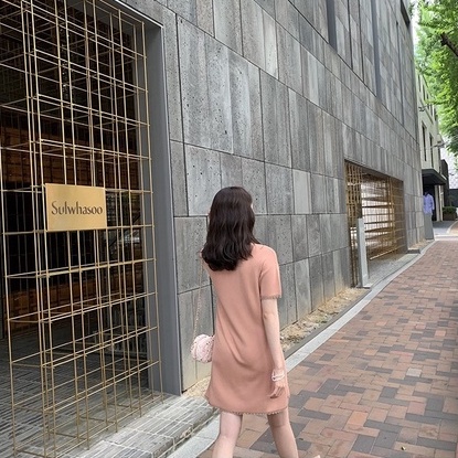 Đầm dệt kim ZHELIHANGFEI dáng suông tay cộc mùa hè phong cách Hong Kong thời trang 2022 mới