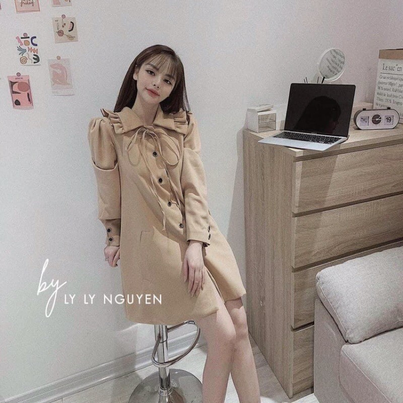 [Hàng sẵn T1]Váy sơmi cổ bèo