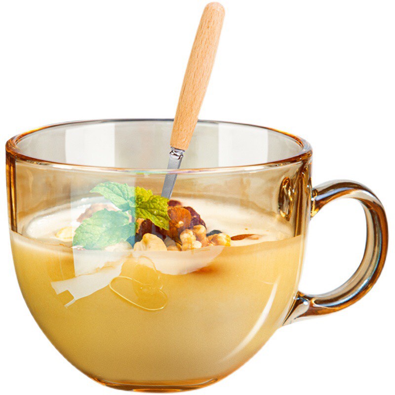 Cốc thủy tinh trong suốt màu hổ phách sang trọng, tách uống nước dung tích 410ml