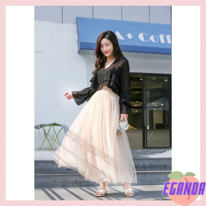 Chân Váy Lưới xếp ly xòe dài TuTu 3 Lớp  - Chân Váy Công Chúa màn tuyn dập ly xòe dài babydoll