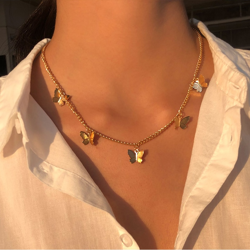 Vòng Cổ Choker Nhiều Lớp Mặt Hình Bướm Và Ngôi Sao Phong Cách Boho Cổ Điển