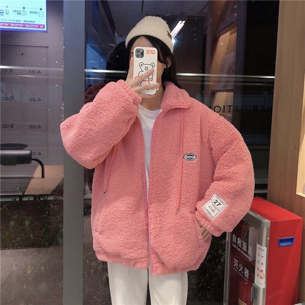 Áo khoác lông cừu dày dáng rộng thiết kế mới thời trang dành cho nữ