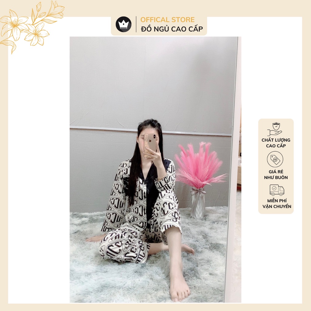 Bộ lụa Satin Dài tay họa tiết cao cấp,thiết kế lịch sự,sang chảnh