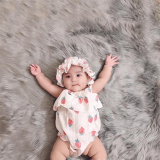 Body hình dâu tây + kèm mũ cho bé gái hàng qc