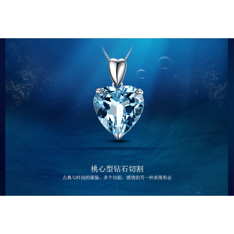 Dây chuyền nữ mạ bạc 925 mặt đá pha lê topaz hình trái tim màu xanh dương tự nhiên qu-3892