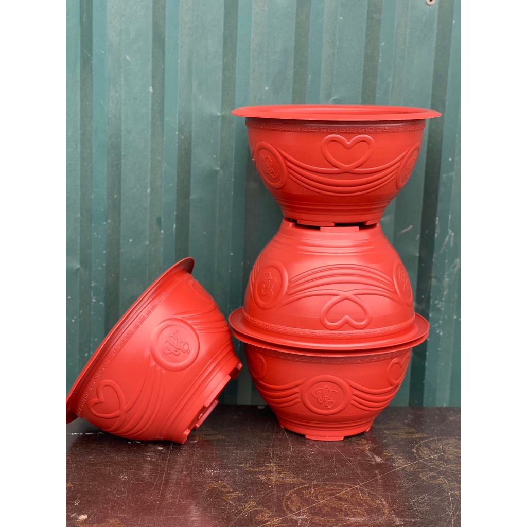 Chậu Nhựa Trồng Hoa, Cây Cảnh  Phúc- Lộc - Thọ - Vân Đá Đủ Màu T38