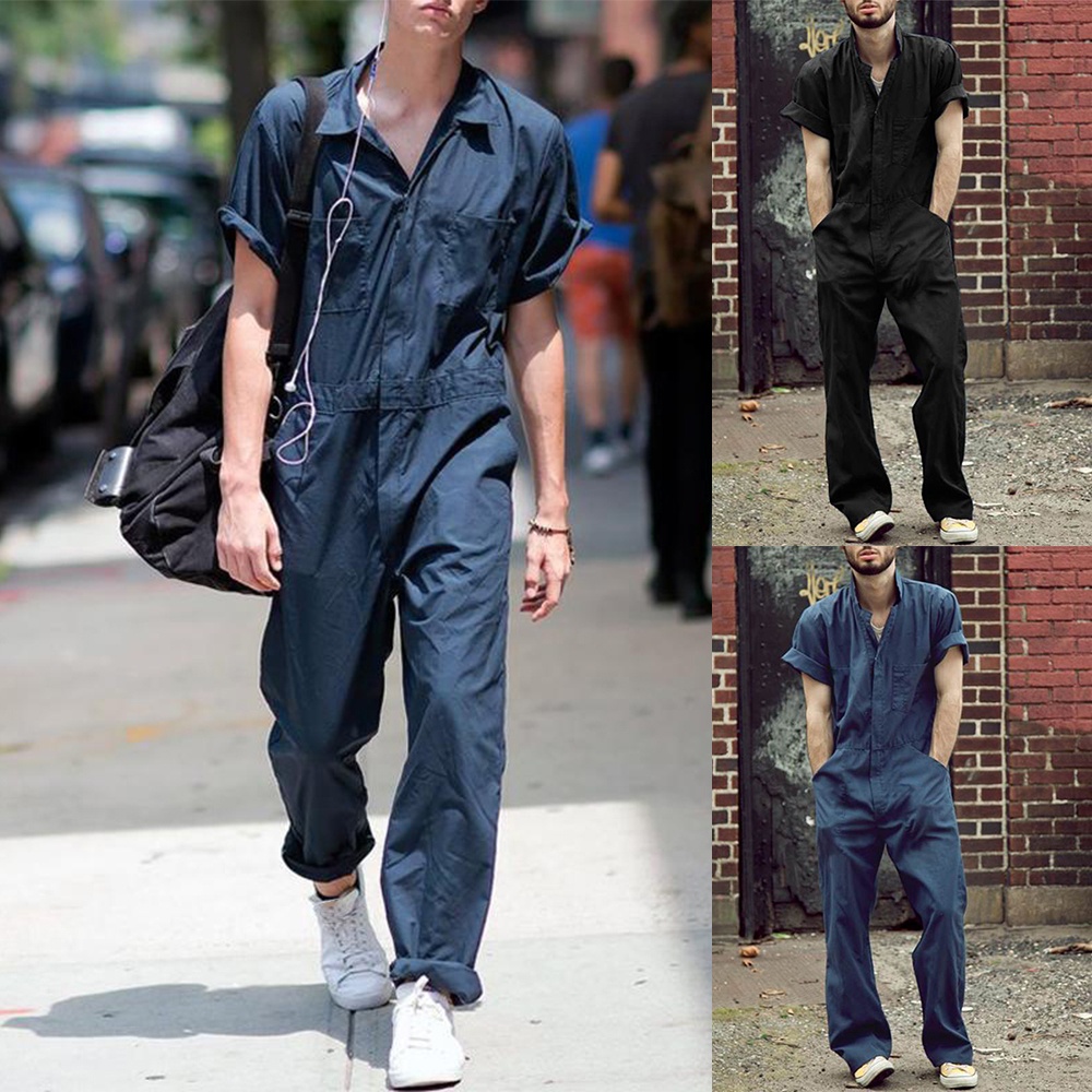 GORGEOUS~Men Short Sleeve Overalls Pants Fashion Casual Romper Playsuit Jumpsuit Workwear