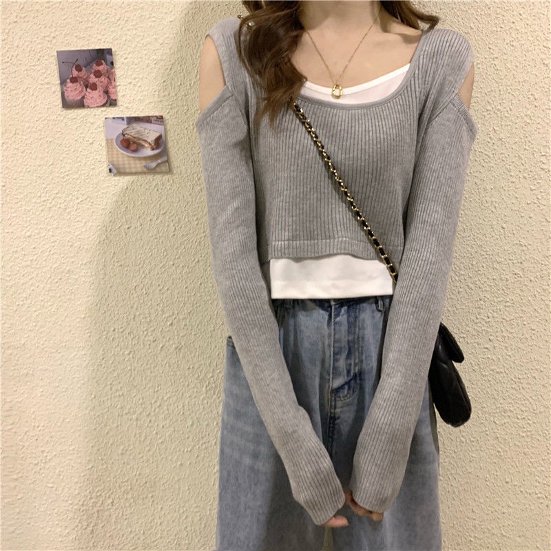 Áo dệt kim tay dài hở vai thời trang dành cho nữ