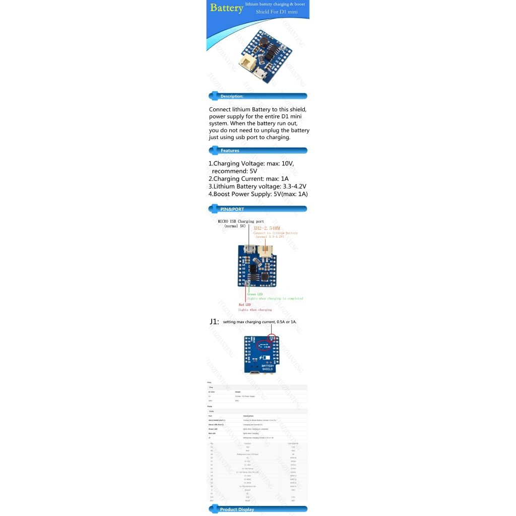 Bảng Mạch Sạc Pin Lithium V1.1.0 Cho Wemos D1 Mini | BigBuy360 - bigbuy360.vn