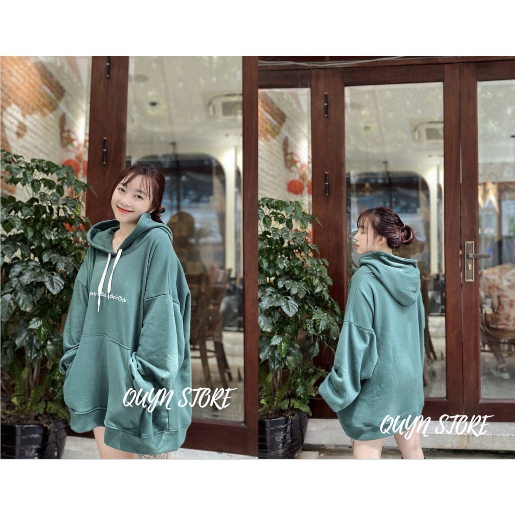 Áo hoodie nỉ ngoại Sporty QUYN BOUTIQUE  Áo Hoodies form rộng tay phồng kiểu dáng basic ulzzang