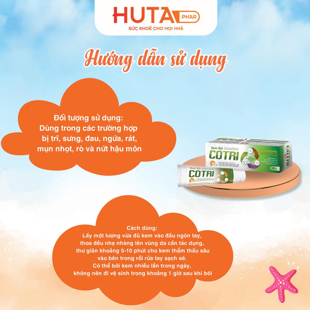 Kem bôi trĩ Co Trĩ HUTA PHAR giảm đau rát hậu môn, co búi trĩ.