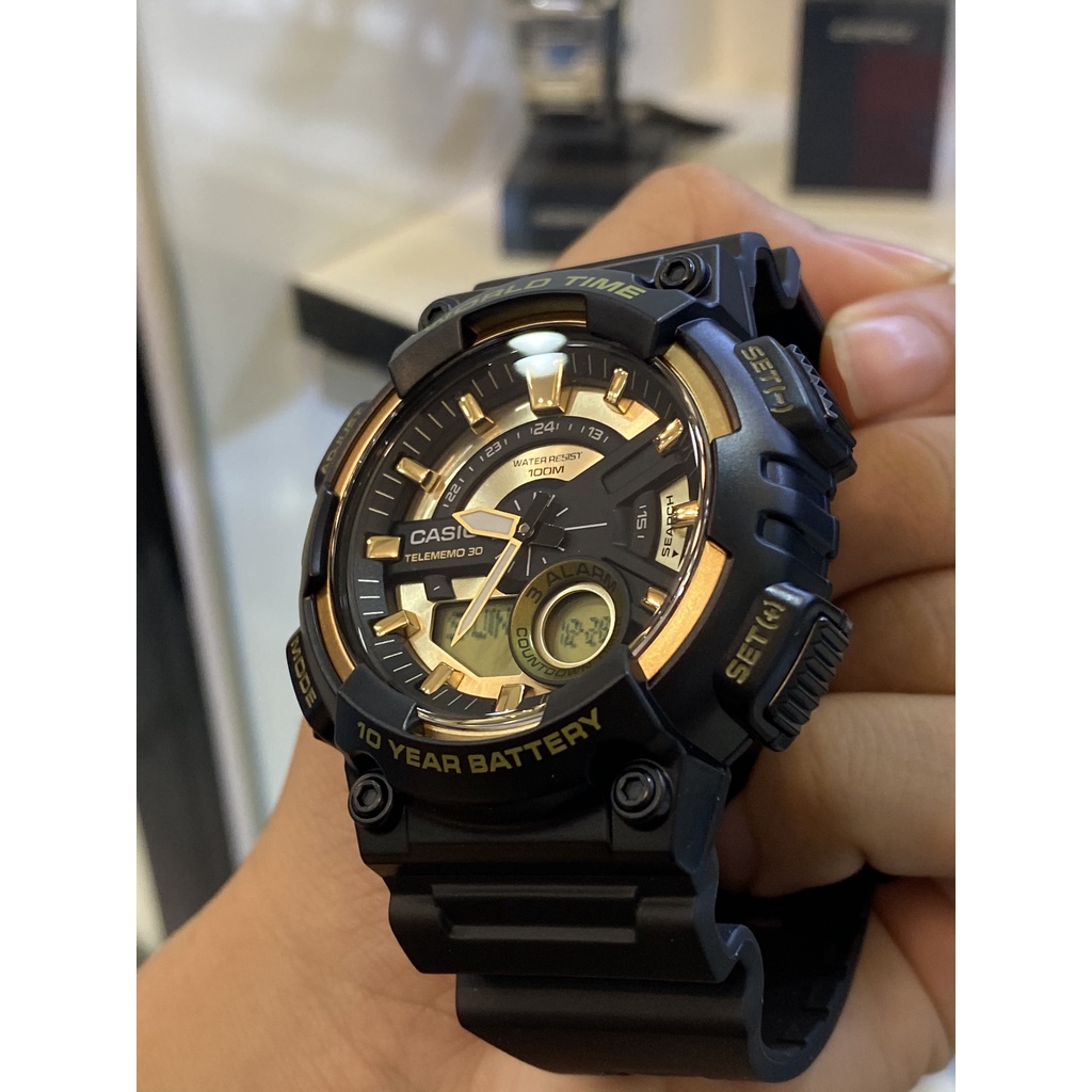 Đồng Hồ Nam Dây Nhựa Casio Worldtime AEQ-110BW-9A Chính Hãng - Pin 10 Năm - Chống nước 10m bơi lội