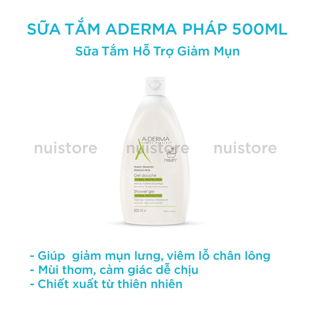 Sữa tắm Aderma Pháp 500ml, Giảm Mụn Lưng, Giảm viên lỗ chân lông