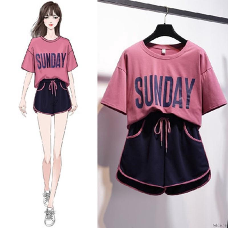 Áo thun cổ tròn + quần short thể thao năng động cho nữ