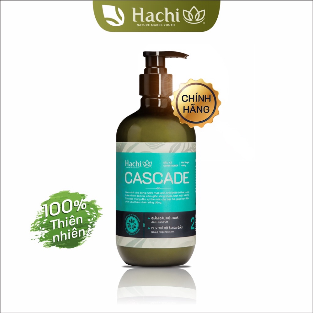 Dầu xả cao cấp HACHI VIETNAM Cascade 480g xanh ngọc tinh chất bạc hà dầu Oliu dành cho tóc gàu ngứa