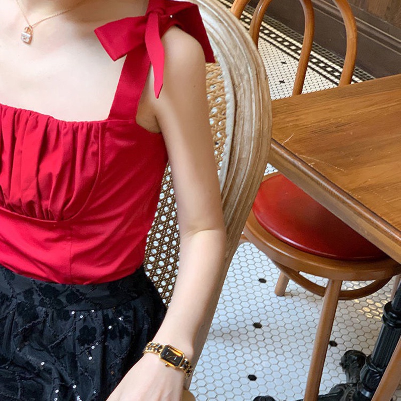 Áo 2 dây bản to cup ngực buộc nơ vai HSG010, áo xếp li ngực tôn dáng hiệu quả sexy cá tính