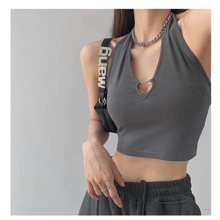 Áo Hai Dây Ngắn Hở Rốn Hình Trái Tim Kim Loại Gợi Cảm Mùa Hè Cho Nữ