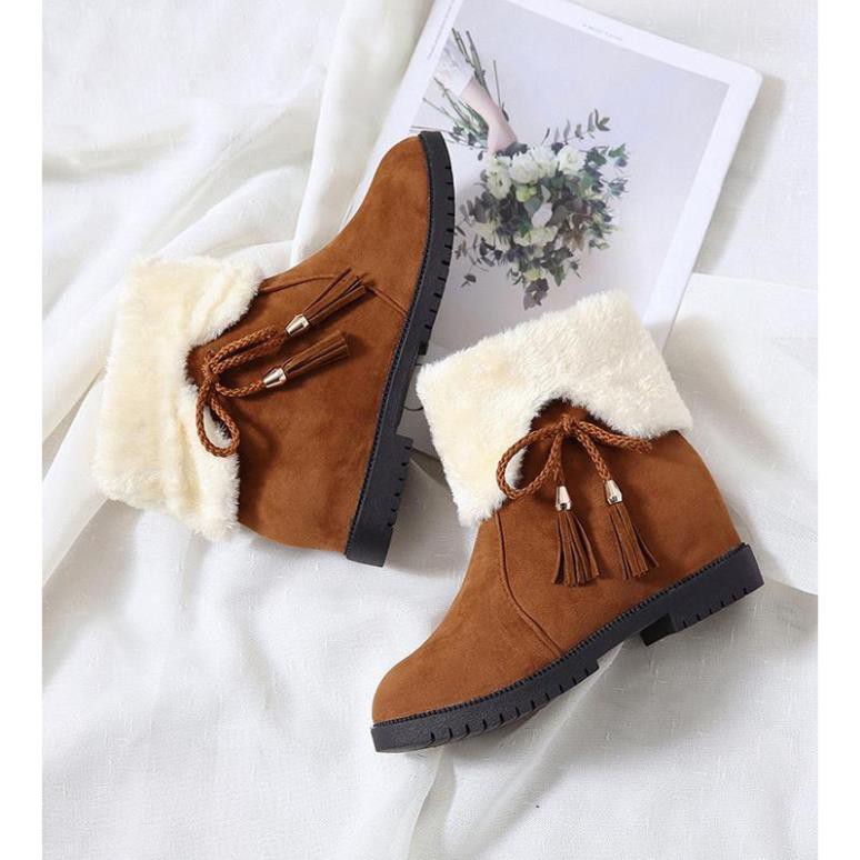 Boots Nữ-Giày Boots Nữ Da Lộn Lót Lông Kiểu Dáng Hàn Quốc