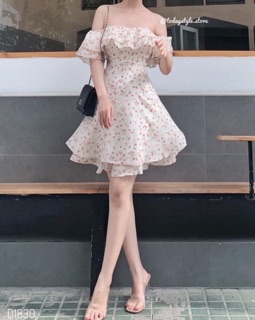 Váy voan trễ vai hoa