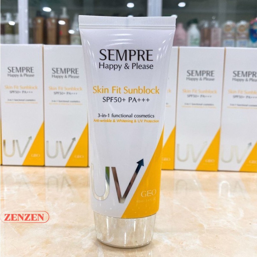 Kem Chống Nắng Dưỡng Da có màu 3 in1, Chống Nắng Geo Sempre Happy & Please skin fit sun block SPF 50pa +++