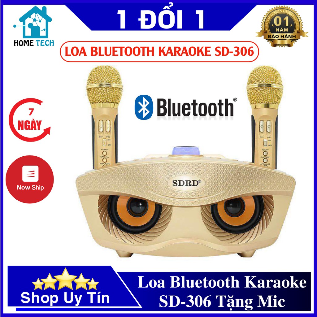Loa Karaoke Bluetooth mini di động SD-306 loa hát karaoke đa năng + Tặng  Kèm 2 Mic Không Dây - Âm bass mạnh mẽ - Dàn âm thanh
