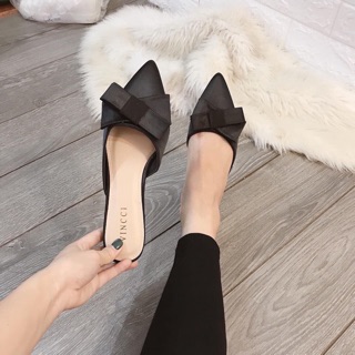 Giày mules NƠ LỤA gót vuông 2cm
