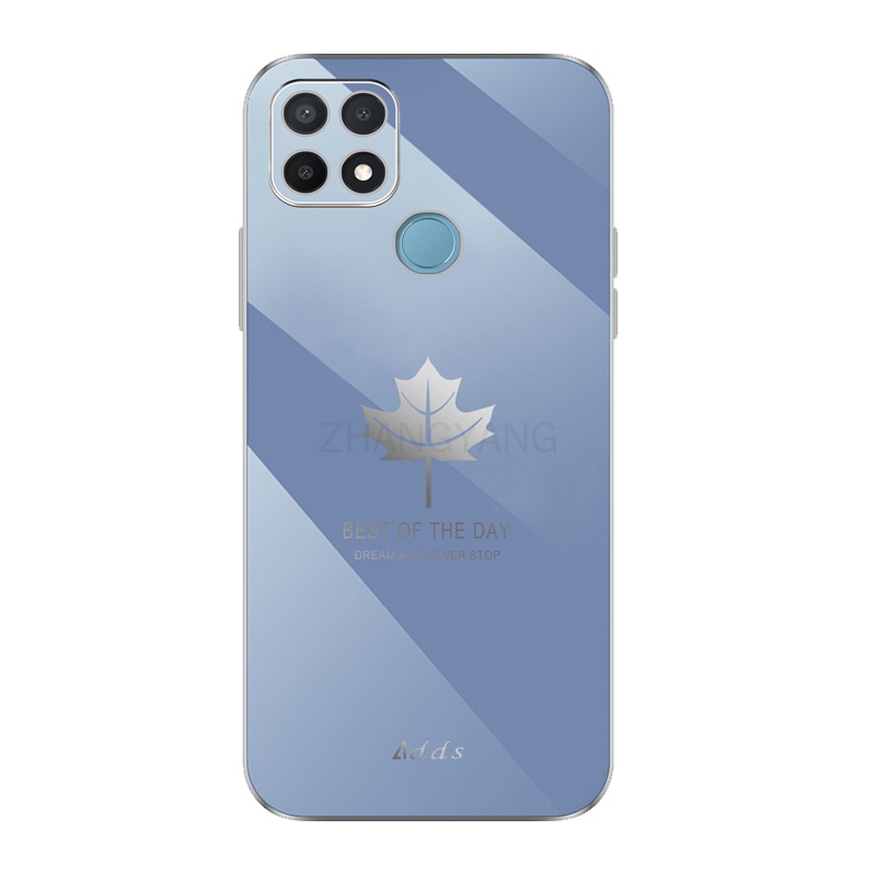 Ốp Điện Thoại TPU Silicon Mạ Điện Họa Tiết Lá Phong Kèm Dây Đeo Cho oppo a15 a15s