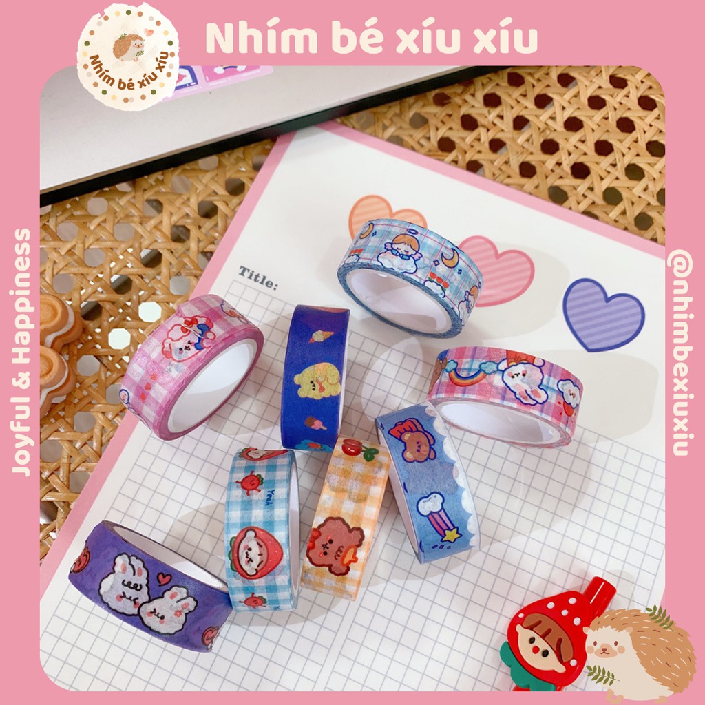 1 cuộn băng dính washi tape 1.5*5m trang trí sổ, bullet journal nhiều chủ đề TN03