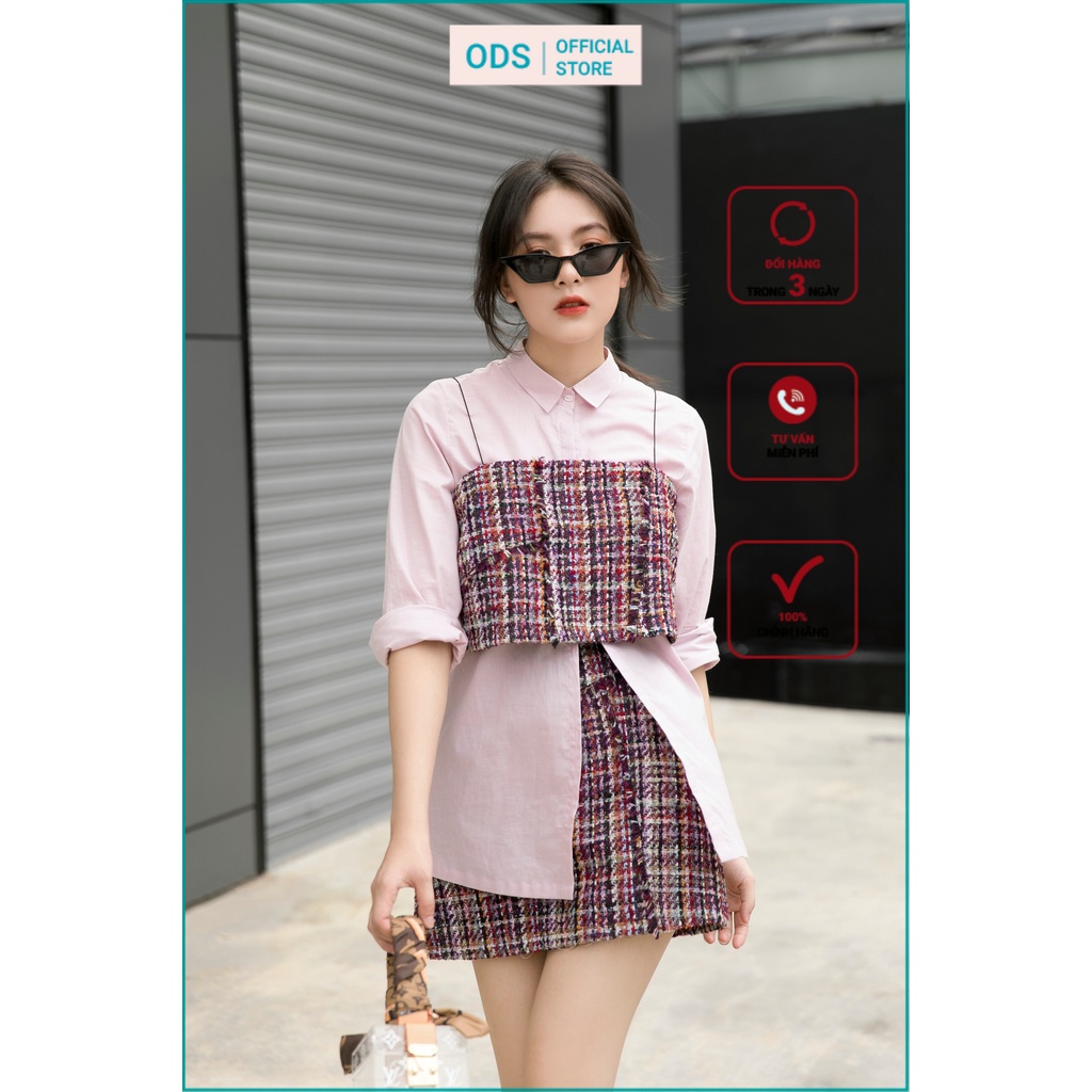 Set áo sơ mi dài, áo crop bên ngoài + chân váy [XN5]