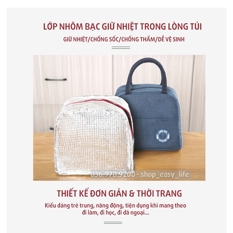 Túi đựng hộp cơm giữ nhiệt, có khóa kéo, 3 lớp chống shock tốt Thermal LUNCHBAG