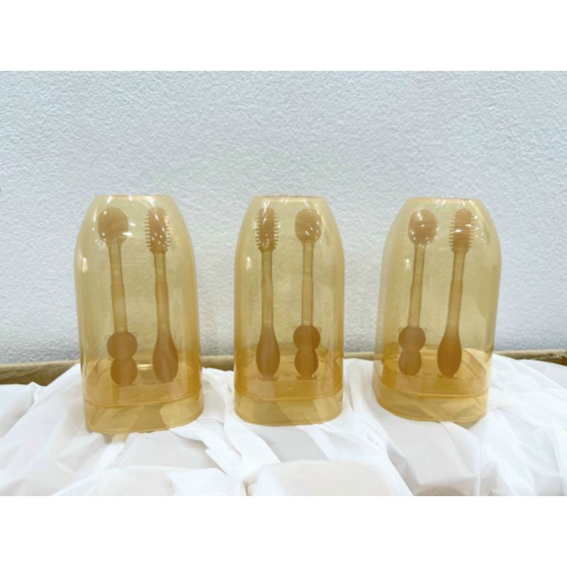 Rơ lưỡi silicon cho bé chống tưa miệng bộ rơ lưỡi bàn chải kèm và cốc an toàn cho bé sơ sinh