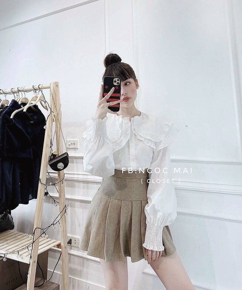 Áo sơ mi nữ bánh bèo cổ 2 lớp hàng đẹp , áo babydoll