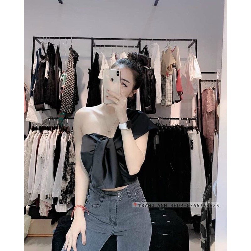 áo lệch vai form croptop nơ