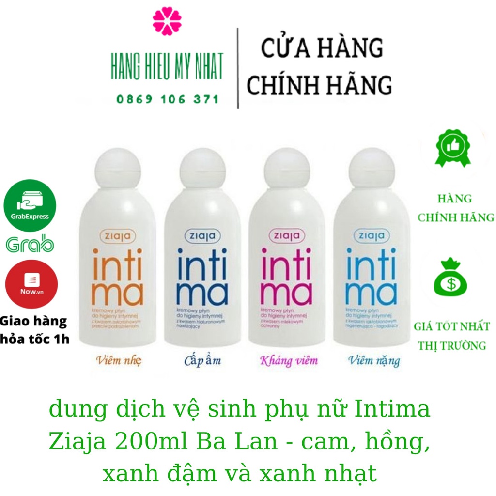 dung dịch vệ sinh phụ nữ Intima Ziaja 200ml Ba Lan - cam, hồng, xanh đậm và xanh nhạt