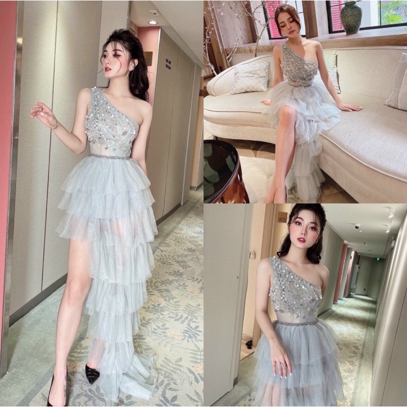 ĐẦM LỆCH VAI DỰ TIỆC DÚN TẦNG KẾT CƯỜM full S/M/L/Xl (ẢNH VÀ VIDEO DO CHỦ SHOP TỰ CHỤP 1000% )