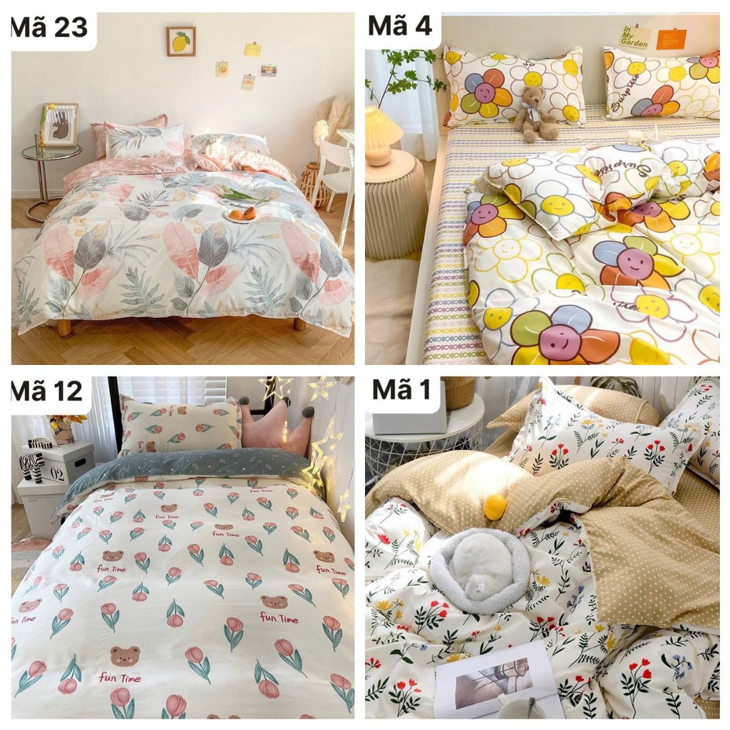 BỘ GA GỐI VỎ CHĂN COTTON POLY NHẬP KHẨU HỌA TIẾT HOA LÁ - ĐỦ KÍCH THƯỚC