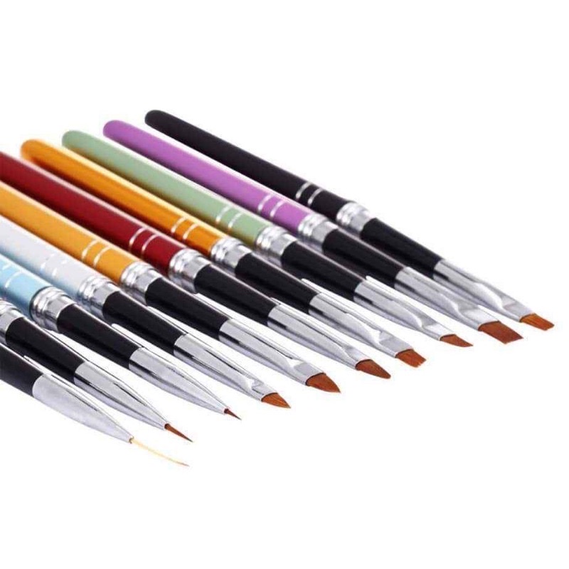 Bộ Cọ Nail 10 Cây Cán Nhôm Đầy Đủ Cọ Hoa Cúc, Cọ Nét, Cọ Bản , Cọ Vẽ