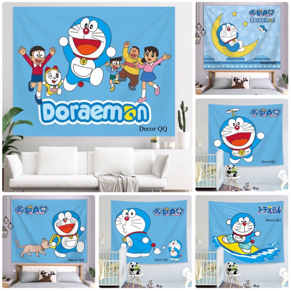 Tranh vải treo tường doremon / thảm vải decor hình doremon dễ thương
