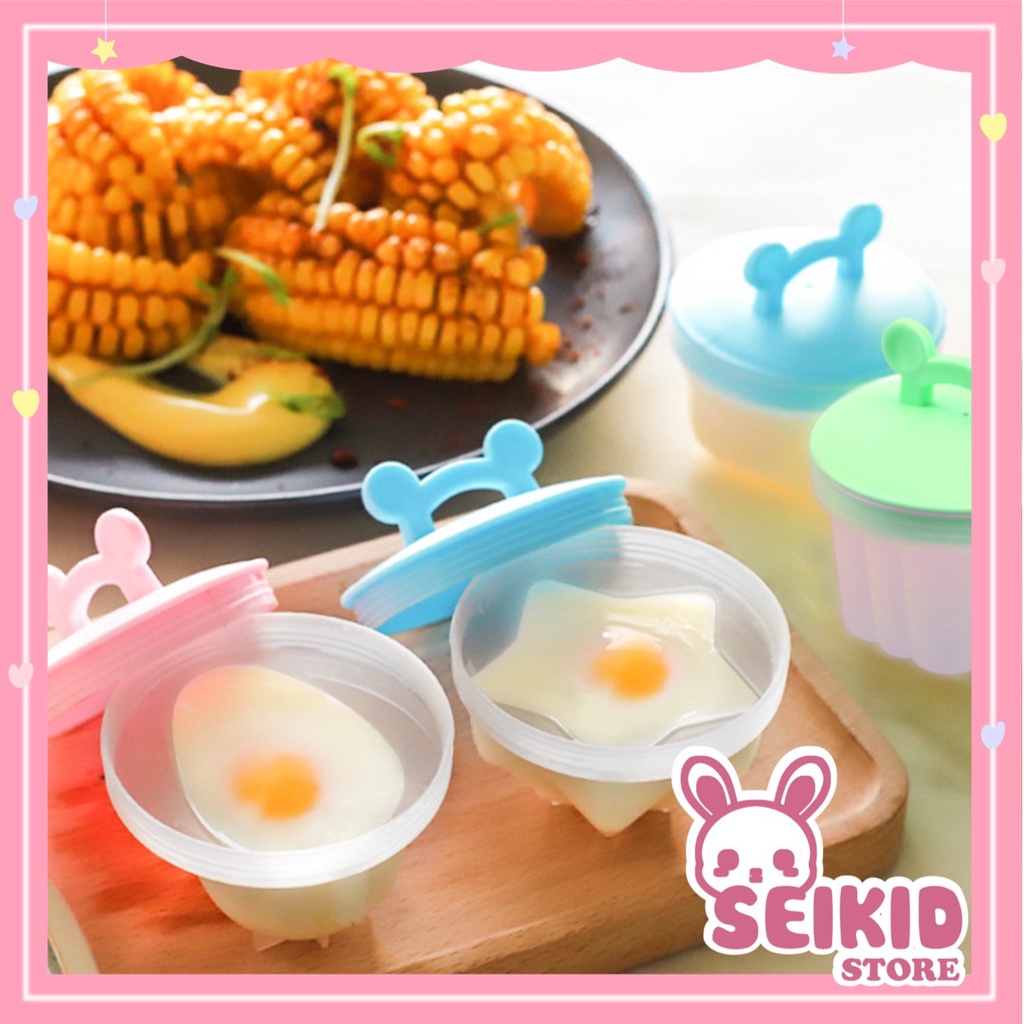 Khuôn hấp trứng, làm bánh cho bé (bộ 4 khuôn nhựa kèm chổi silicon quét dầu) Seikid Store