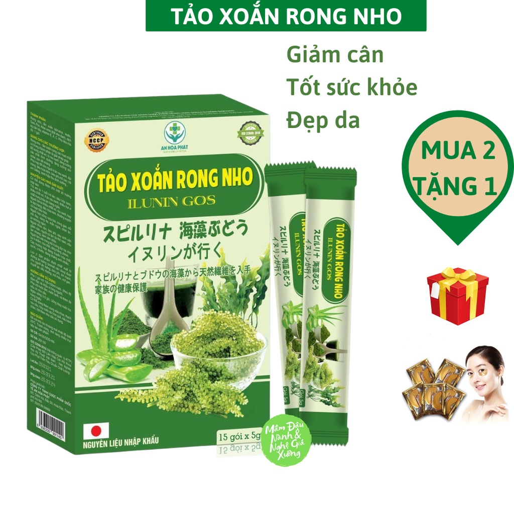Bột tảo xoắn rong nho Inulin Gos hỗ trợ giảm cân, bổ sung chất xơ, đẹp da, tốt cho tiêu hóa - Hộp 15 gói