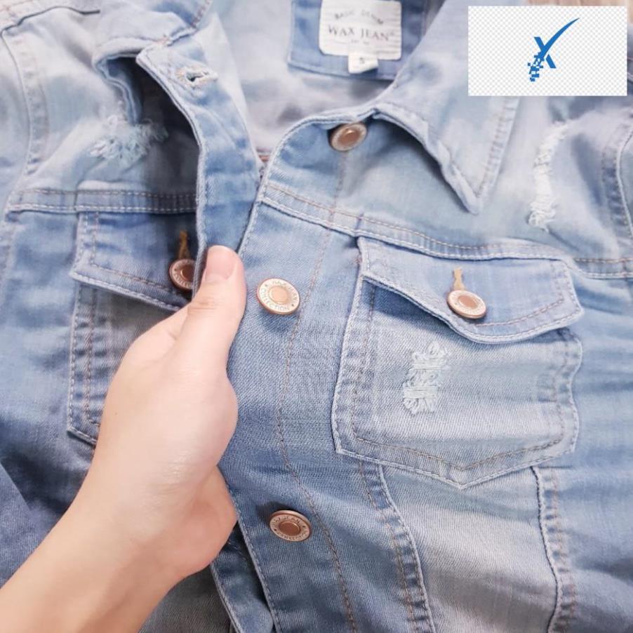 Áo khoác jeans nữ rách, áo khoác bò nữ rách WAX JEAN xuất xịn dáng ngắn