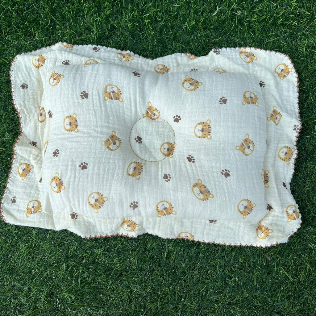 Gối xô muslin, Gối xô bông có lõm định hình chống méo đầu cho bé phù hợp bé từ 0-1 tuổi