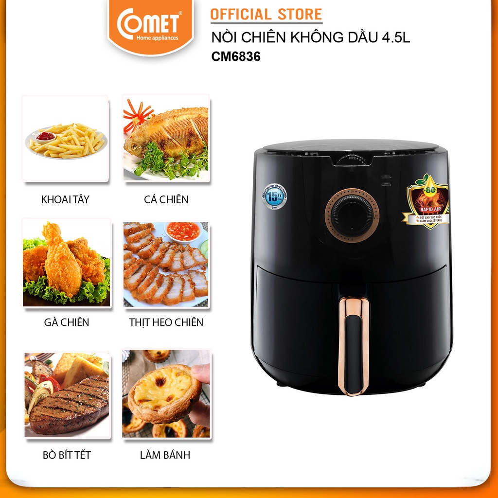 [Mã ELCM82 giảm 150k] Nồi chiên không dầu COMET CM6836 - 4,5L