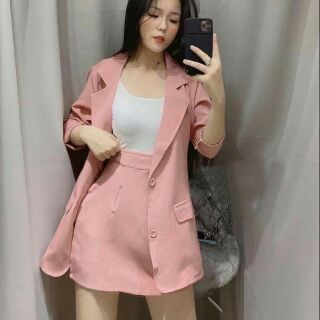 Sét vest hồng áo khoác siêu đẹp