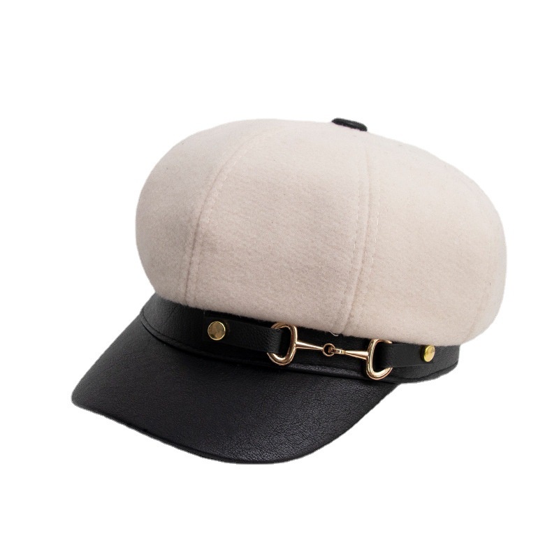 Mũ Beret Da Phối Nút Phong Cách Vintage Anh Quốc Thời Trang Cho Nữ