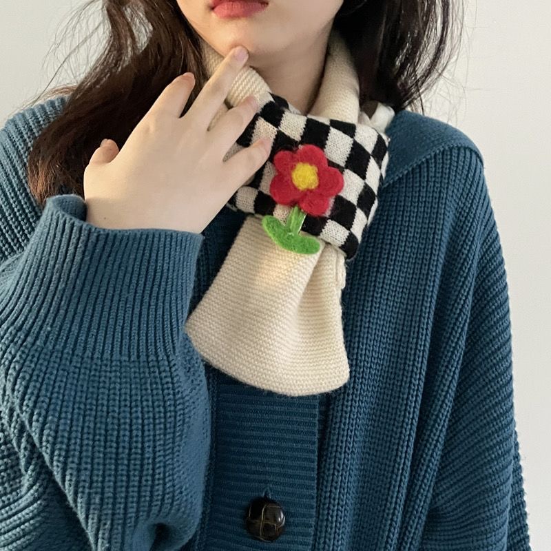 Khăn len nữ, khăn choàng cổ mẫu mới phối họa tiết Tiemcuachii hoa có thể tháo rời