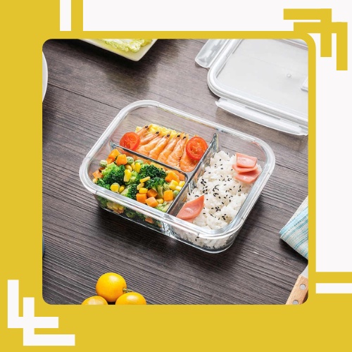 Hộp bảo quản cơm thuỷ tinh chia 2 hoặc 3 ngăn thủy tinh chống tràn giữ nhiệt dùng được lò vi sóng