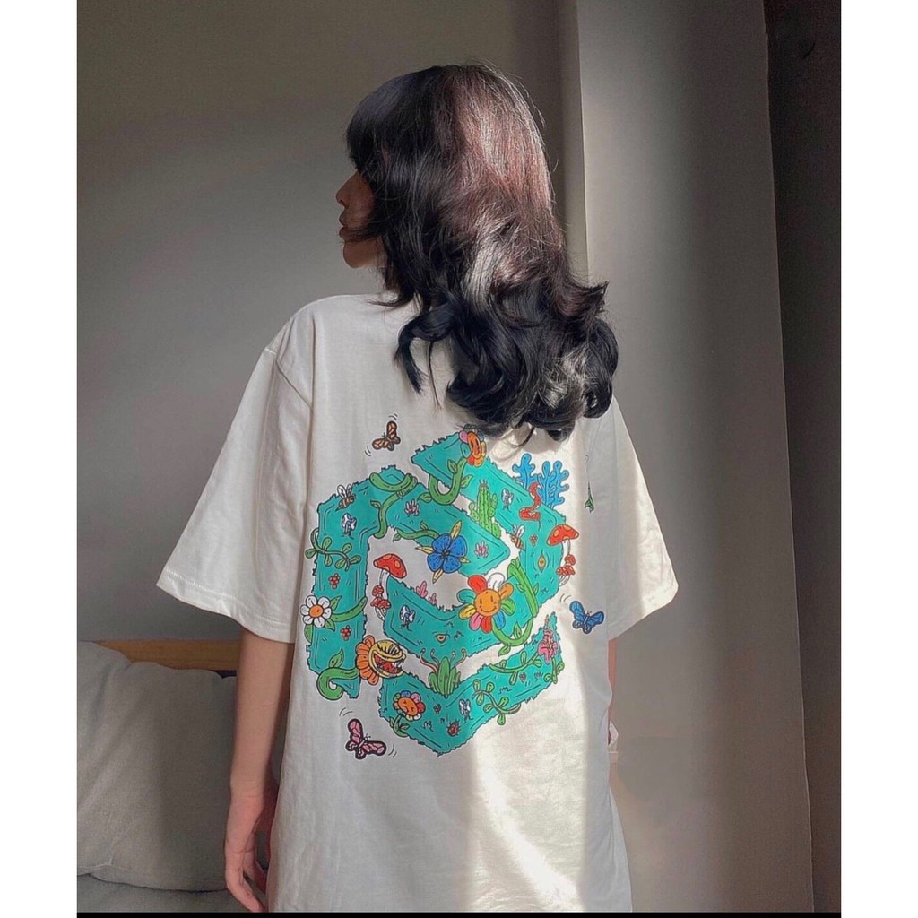 ÁO THUN TBO HOA LÁ IN BƯỚM UNISEX - ÁO PHÔNG BUTTERFLY TRẮNG ĐEN ULZZANG