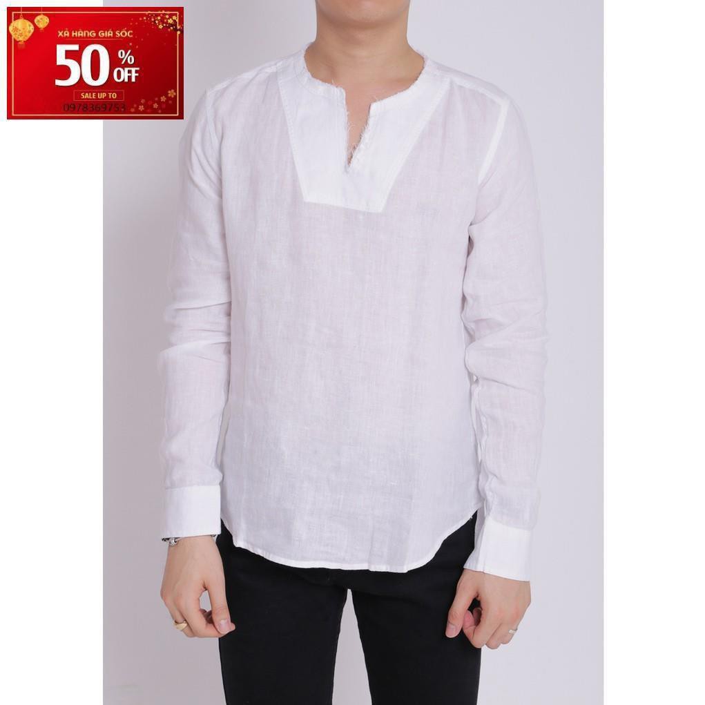 Áo sơ mi nam linen cao cấp dài tay cổ tua tròn boypro SBM006 (màu trắng)