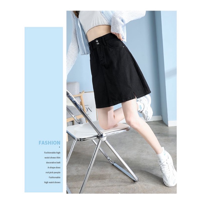 Chân Váy Chữ A Cạp Cao Phong Cách Đơn Giản Hai Cúc Tạo Điểm Nhấn